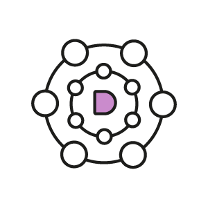 Icon of circles joined together representing a collaborative programme