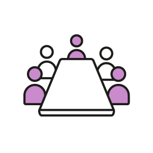 Icon of people round a table representing the Cyber Scotland Partnership.